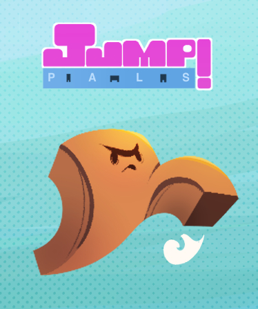The main characters of 'Jump Pals' jumping over the game's logo